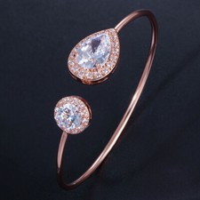 Rose Gold Plated Adjustable Cuff Open Bangle Bracelet Women Cubic Zircon Jewelry