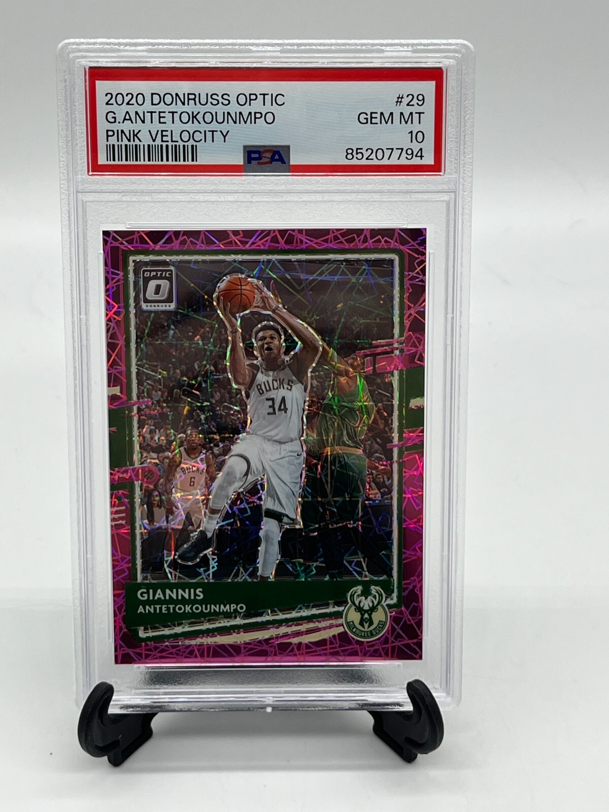 2020-21 Panini Donruss Optic GIANNIS ANTETOKOUNMPO #29 Pink Velocity #/79 PSA 10