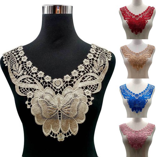 Flower Applique Lace Collar Trim Embroidered Neckline Sewing Patch Fabric DIY AU - Bild 1 von 21