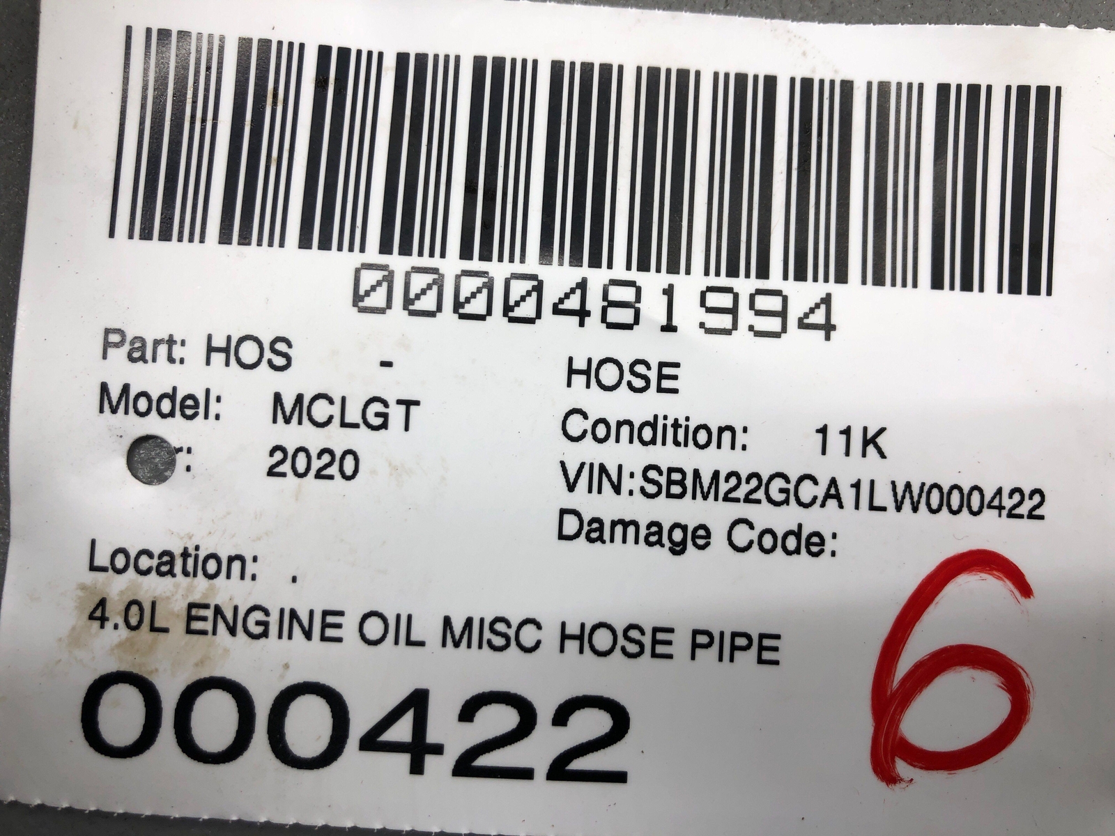 2020-2023 MCLAREN GT 4.0L ENGINE OIL MISC HOSE PIPE LINE 22FA080GP OEM 2021 2022