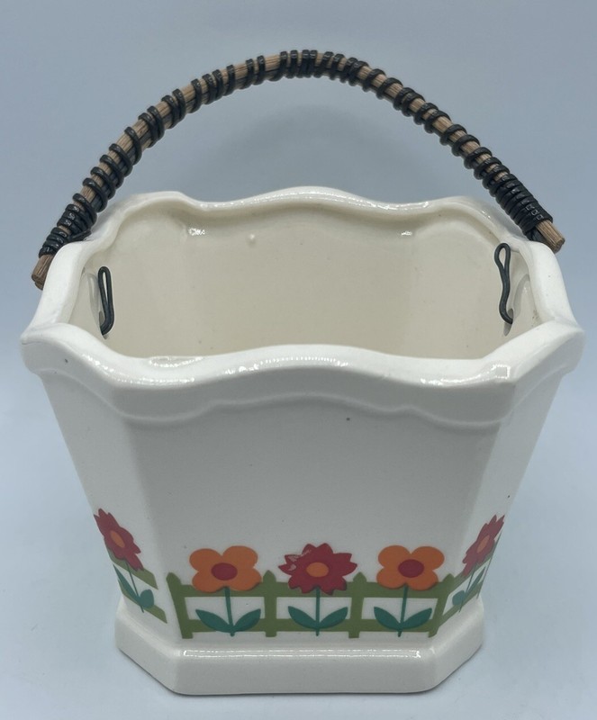 Vintage Lego Porcelain Tulip Basket Planter With Handle 3 Inch Tall