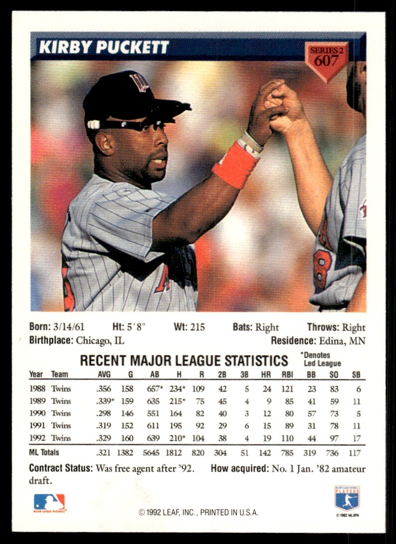 1993 Donruss Baseball Card Kirby Puckett C Minnesota Twins #607 | eBay