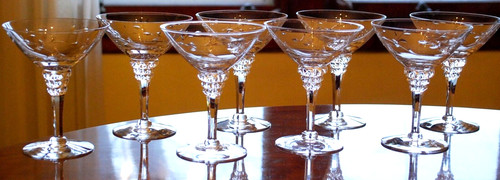Tiffin Franciscan ROSE MARIE Set 8 CHAMPAGNE GLASSES Cut Floral Fancy Stem 5.25