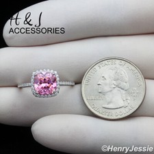 WOMEN 925 STERLING SILVER SQUARE PINK CZ SILVER ENGAGEMENT RING ASR203