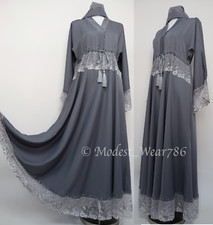 Dubai Abaya Close Umbrella Flare Muslim Women Modest Maxi Dress Gray