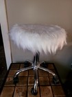Momo Faux Fur Makeup Vanity Stool White 20"-25"Adjustable Castor Wheels Soft EUC