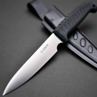 G.SAKAI Outdoor Cooking Knife 6A Steel | Slim Fixed Blade with Sheath from Japan
