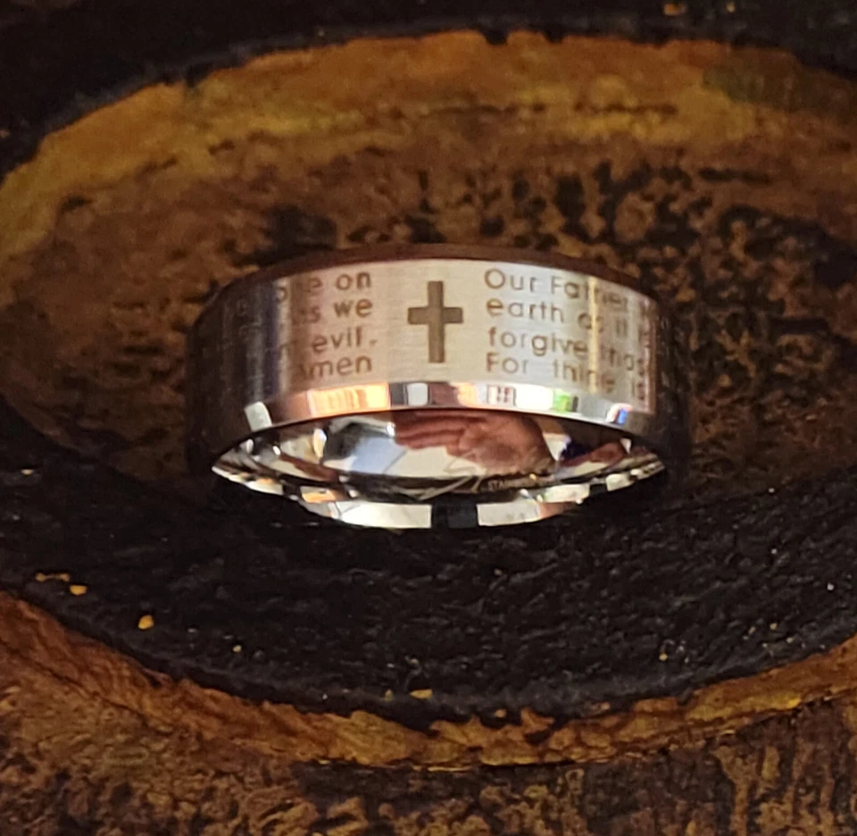 Anillo Cruz Cristiana Oración del Señor - Anillo Promesa Religiosa Foto 4 de 4