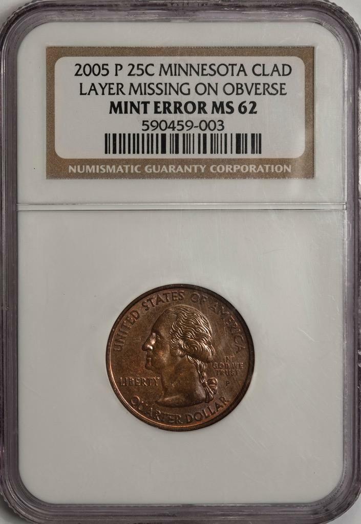2005 NGC MS62 Missing Clad Layer Minnesota Quarter Mint