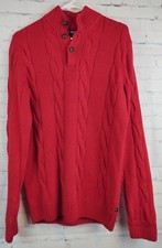 Chaps Men's Red 3 Button Mock Neck Cable Knit Cotton Pullover Sweater, Sz. S