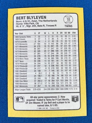 1988 Donruss Bert Blyleven Baseball's Best Card #18 SET BREAK
