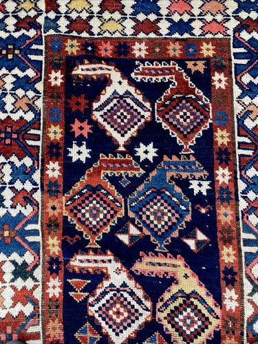 4 X 10 Antique Kurdish Runner Rug Boteh Caucasian Blue Peach Red Gold Ivory - Picture 10 of 23
