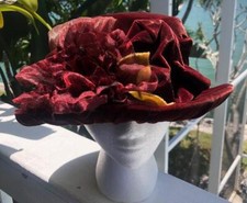 VINTAGE GEORGIA HUGHES VELVET HAT Deep Maroon c. 1960s EXCELLENT CONDITION