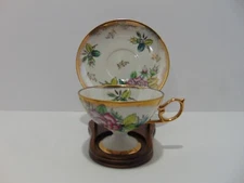 Royal Halsey Very Fine Floral Stemmed Tea Cup And Saucer Gold Trim