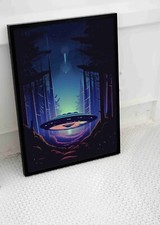 Listing image for TRIPPY ALIEN UFO POSTER FOREST PSYCHEDELIC WALL ART PRINT SIZE A3 A4 SIZE