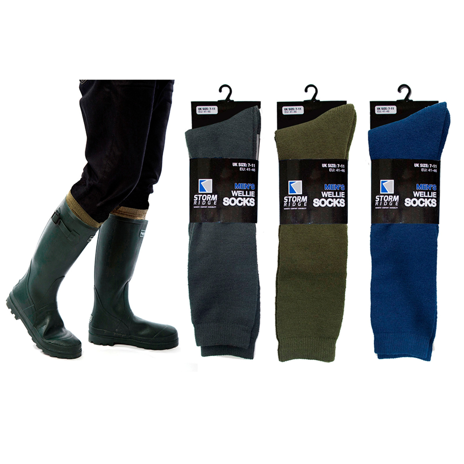 Mens Boys Wellie Boot Over Calf Socks 