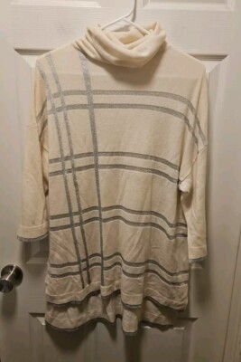 MAX & MOI High Neck Cashmere Pullover Tunic Striped Sweater Size XS  