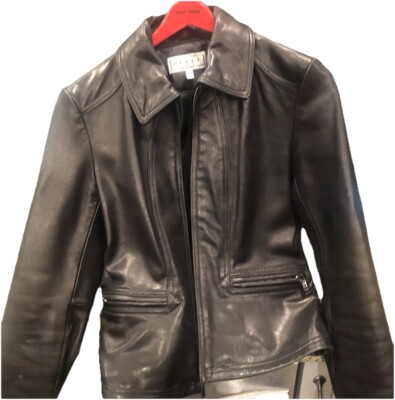 VTG Y2K Pelle Studio Women's Size Small Full Zip Black Leather Jacket