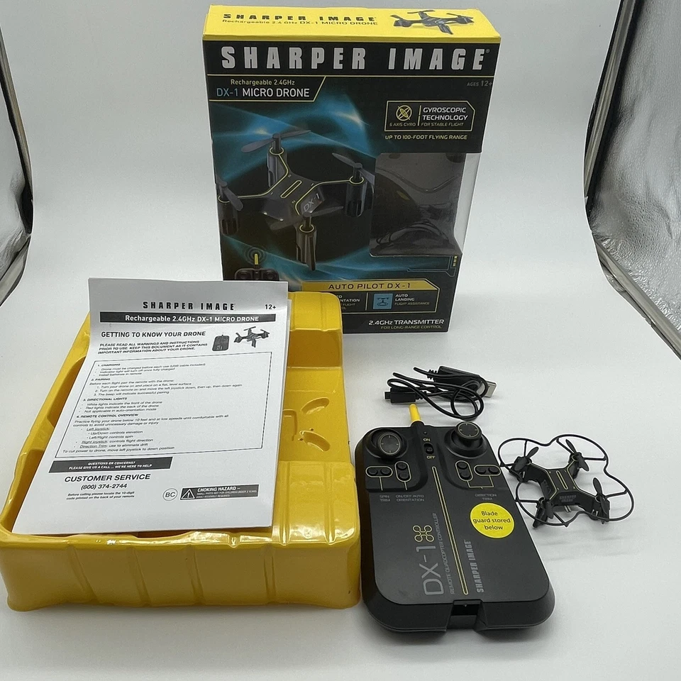 Sharper Image DX-1 Micro Drone Black Quadcopter - Complete In Box - Tested - Image 2 of 4