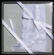 NIB BABY'S WHITE CHRISTENING BONNET THAT BECOMES BRIDE'S WEDDING HANKIE BY ROMAN