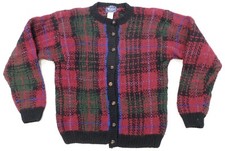 Rare Vintage THE WOOLRICH WOMAN Checkered Plaid Cardigan Sweater 90s Christmas M