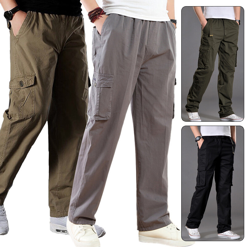 Men's Cotton Cargo Work Pants Casual Trousers Workwear Combat Outdoor