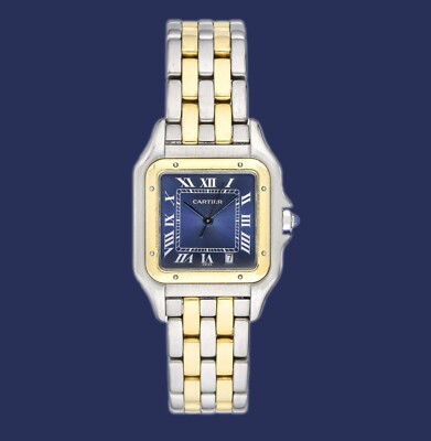 Cartier Panthere 2 line SS & 18K Yellow Gold Watch w/Date. Ref