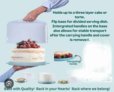 *SUPER SALE* Tupperware X-LARGE Round Cake Taker Pie Ice Blue Sheer Cover HANDLE