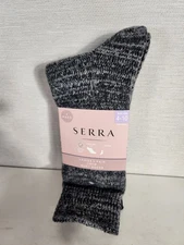 Women Serra Super Soft Crew Boot Socks Shoe Size 4-10 - 2 Pairs Gray/Black New