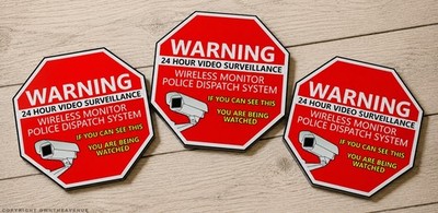 Warning 24 Hour Video Surveillance Security Sticker Red Decal 3 Pack