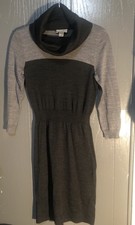 Any Taylor Loft Sweater Dress Gray Color Block Wool Knit Cowl Neck Office L/S XS