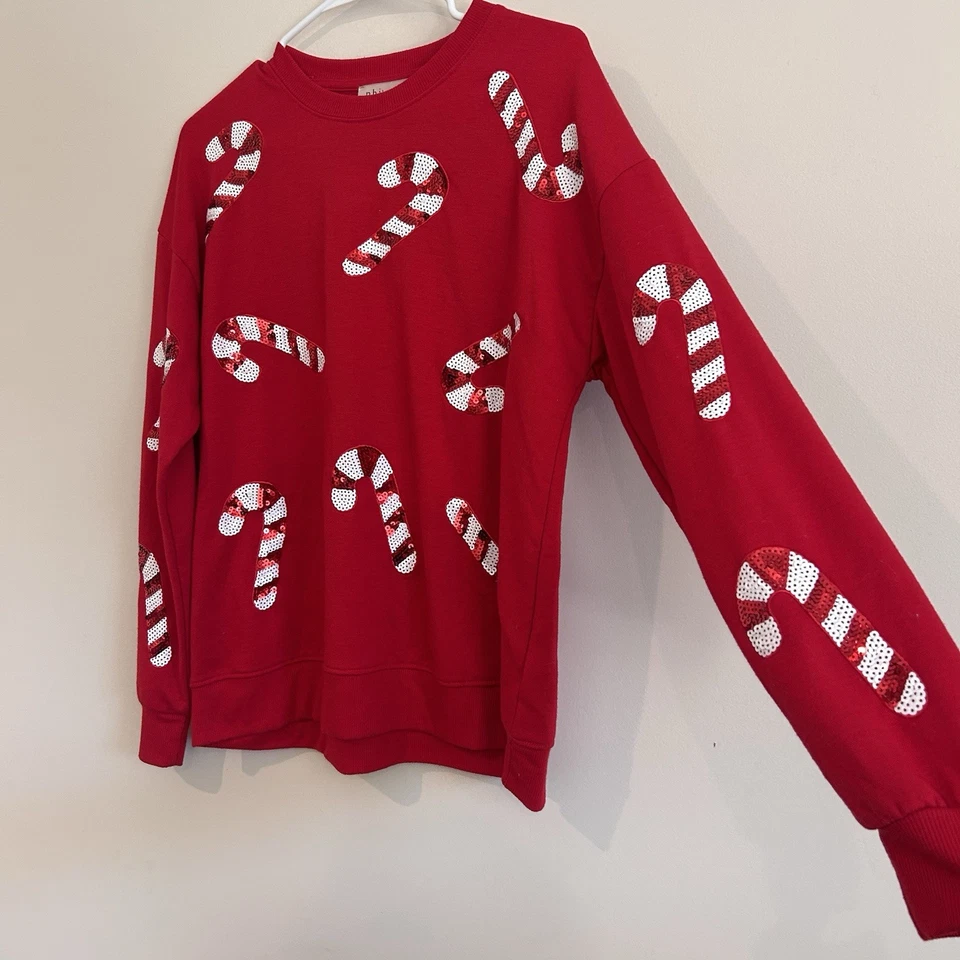 Sudadera Philosophy Holiday Talla M Bastones de Caramelo Lentejuelas Adornada Roja Suave Acogedora Foto 2 de 4