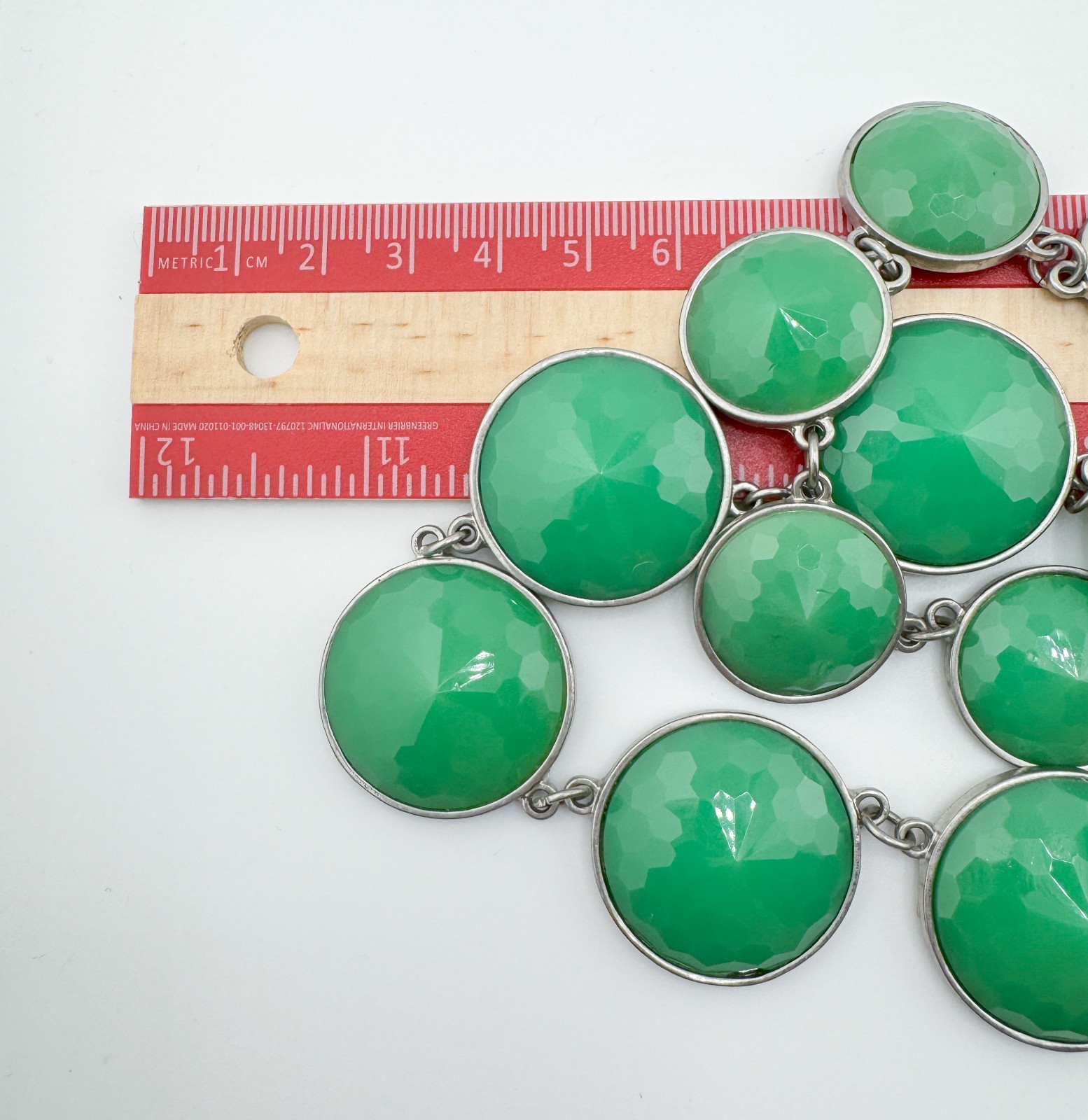 Bold Green Bubble Statement Necklace Silver Tone … - image 9