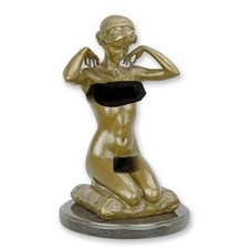 Bronzefigur Skulptur Bronze Statue Frau Akt mit Halsketteauf Marmorsockel 29cm