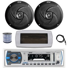 Pyle Bluetooth Marine Receiver, Cover, Antenna,Wire, 2x 8'' 320W Black Speakers