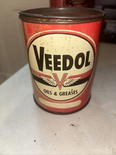 Vintage Veedol  One Pound Grease Can With Greese Rare