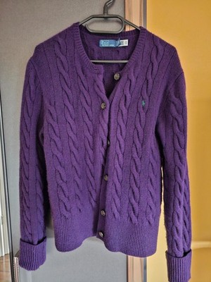 Original Polo Ralph Lauren Damen Woll-Kaschmir-Strickjacke mit Zopfmuster Lila