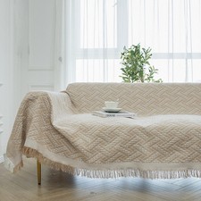 Boho Farmhouse Fringed Knitted Throw Blanket Decorative for Couch Sofa Bed