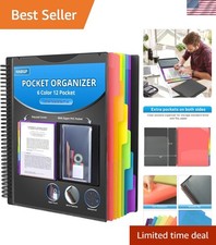 12 Pocket Plastic folders with Pockets, 6 Colors Multi Pocket Folder Binder w...