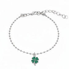 Bracciale quadrifoglio verde portafortuna perle in acciaio braccialetto da donna