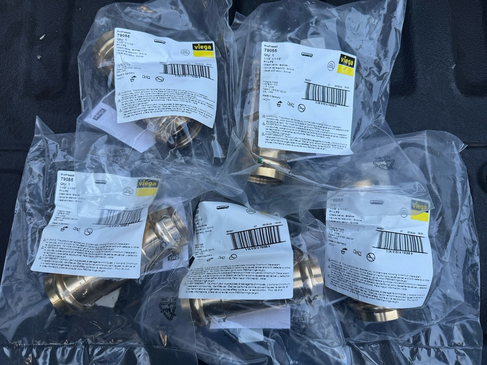Viega 79055 ProPress 1-1/2” Bronze Check Valve 2974ZL Lot of 6 New