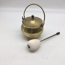 Calderone pentola antifuoco in ottone pesante con coperchio e bacchetta pomice Made Japan