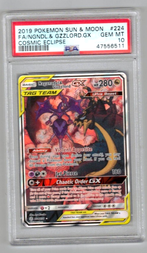 Pokemon Card PSA 10 Gem Mint Naganadel & Guzzlord GX 224/236