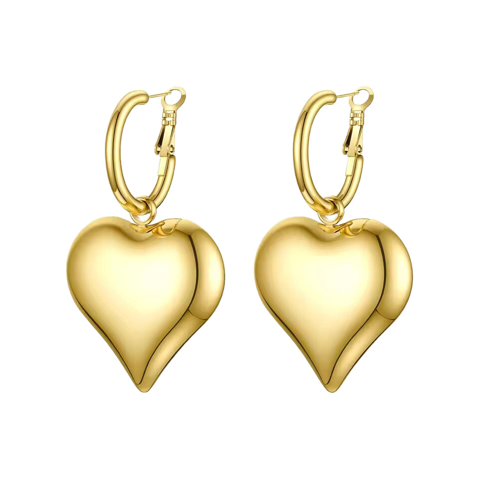 Pendientes colgantes de corazón grande de acero inoxidable color dorado para mujer fiesta