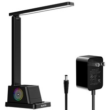 LED Desk Lamp USB Charging Port Phone Holder 3 Color RGB Pen Holder Black