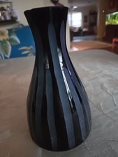 Tall Modern Art Glass Black GRAY Stripes Vase