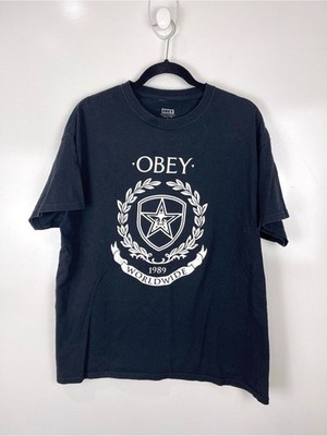 Obey Worldwide Graphic T-Shirt Men s Size XL Black Short Sleeve Crewneck Tee