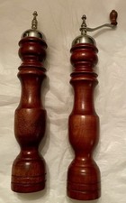 Vintage Mid Century Handmade Salt Shaker And Pepper Grinder Set 12  With Chrome