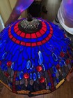 Large Tiffany Style Stained Glass Dragonfly Lampshade Blue Red — photo 3