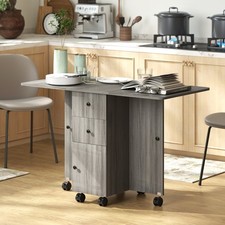 Folding Dining Table, Rolling Kitchen Table With Storage Drawer